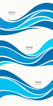 Set marine pattern with stylized blue waves on a light backgrounのイラスト素材