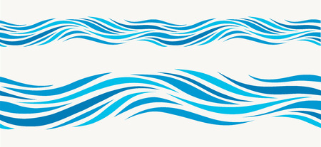 Marine seamless pattern with stylized blue waves on a light backのイラスト素材