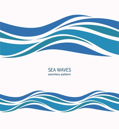 Marine seamless pattern with stylized blue waves on a light background. Water Wave abstract design.のイラスト素材
