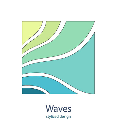 Water Wave Logo abstract design. Cosmetics Surf Sport Logotype concept. Square aqua icon.のイラスト素材