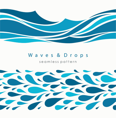 Marine seamless pattern with stylized waves on a light background. Blue water Sea Wave abstract vector background.のイラスト素材