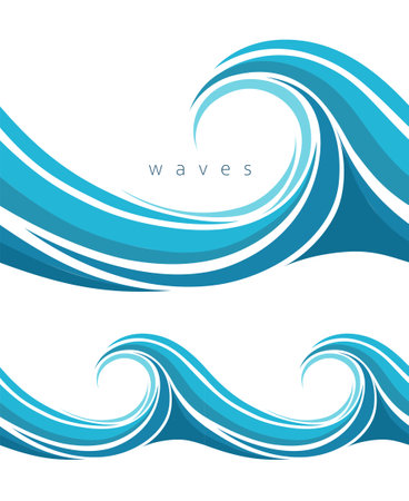 Abstract blue waves on white backgroundのイラスト素材