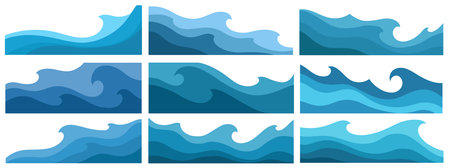 layered ocean wave vector pattern setのイラスト素材