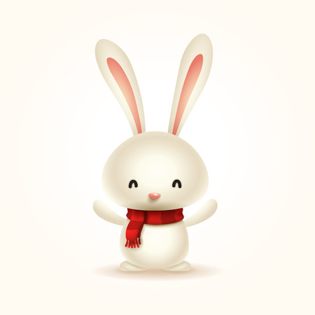 Christmas Cute Little Bunny with Red Scarf.のイラスト素材