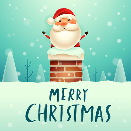 Merry Christmas! Santa Claus in the chimney. Snow scene. Winter landscape.
Santa Claus entering home through the chimneyのイラスト素材
