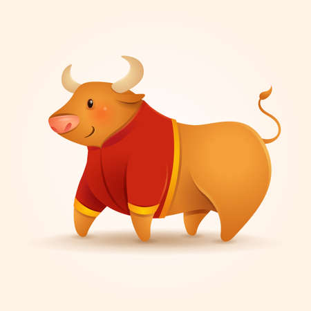 Chinese zodiac ox with asian traditional costume. Chinese New Year 2021. Year of the Ox.のイラスト素材