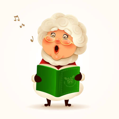 Mrs.Claus singing Christmas carol. Isolated.のイラスト素材