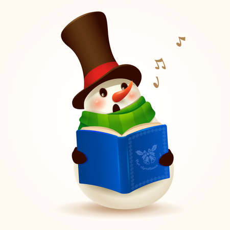 Cheerful Snowman singing Christmas carol. Isolated.のイラスト素材