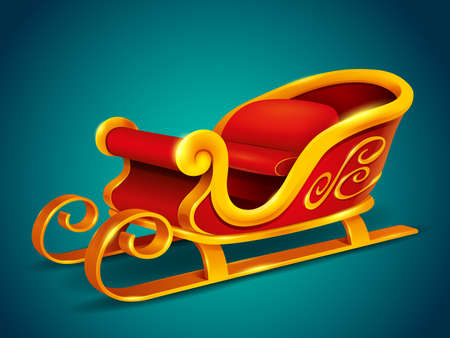 Christmas Santa Claus sleigh. Red and golden sleigh isolated on plain background.のイラスト素材