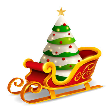 Santa Claus sleigh with Christmas tree. Isolated.のイラスト素材