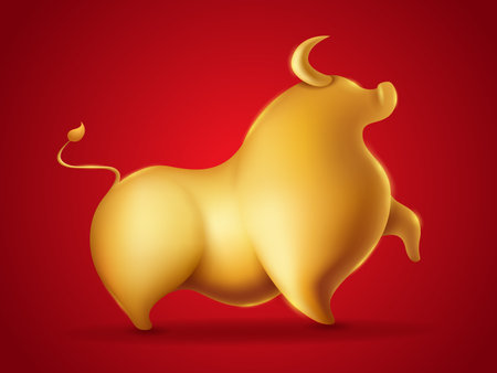 3D illustration design of golden ox on white background . Isolated.のイラスト素材