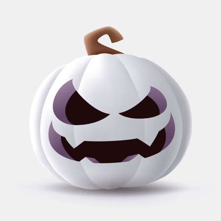 Jack O Lantern. 3D illustration of Halloween white pumpkin with funny face expression. Isolated.のイラスト素材