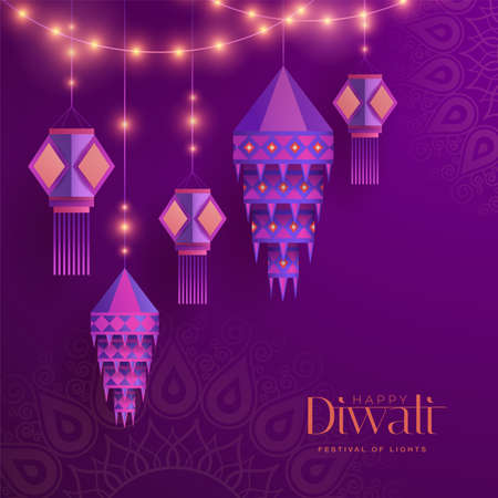 Happy Diwali. Group of paper graphic Indian lantern. The Festival of Lights.のイラスト素材