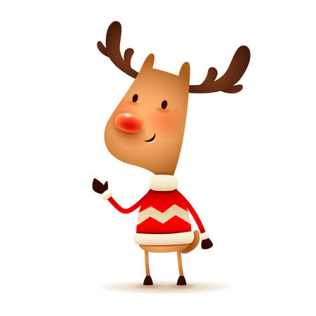 Christmas character - The Red-nosed Reindeer. Vector illustration of Reindeer on white background. Isolated.のイラスト素材