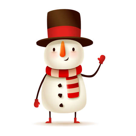 Christmas character - Cheerful Snowman. Vector illustration of snowman on white background. Isolated.のイラスト素材