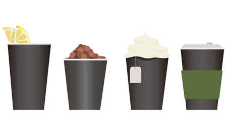 Set of vector design of Taiwanese bubble tea drinks filled in paper cupsのイラスト素材