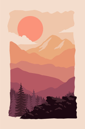 Sunrise over mountains banner vectorのイラスト素材