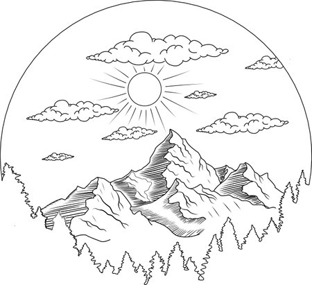 Hand-drawn contours of the mountainsのイラスト素材