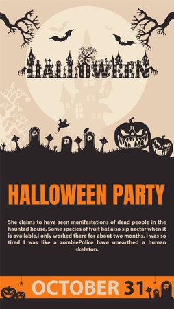 Halloween party banner, pumpkins and cemeteryのイラスト素材