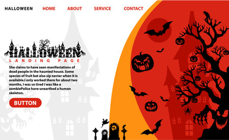 Halloween landing page pumpkins and cemeteryのイラスト素材