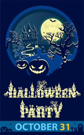 Halloween dark blue party vector flyerのイラスト素材