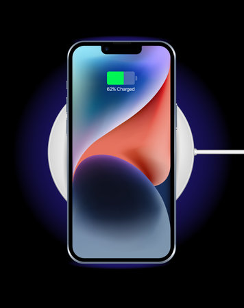 The mobile phone has a low battery on a wireless chargerのイラスト素材