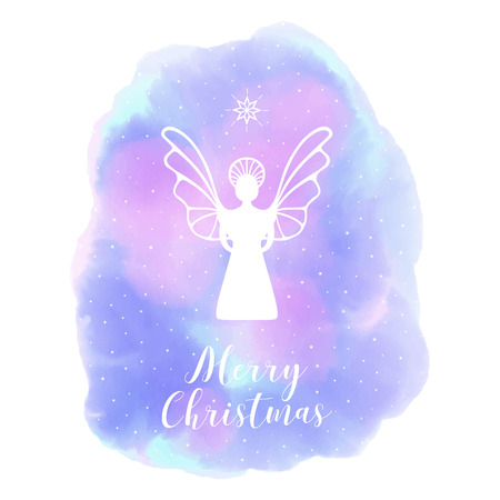 Angel. Merry Christmas. Winter. Abstract blured blue background watercolor styleのイラスト素材