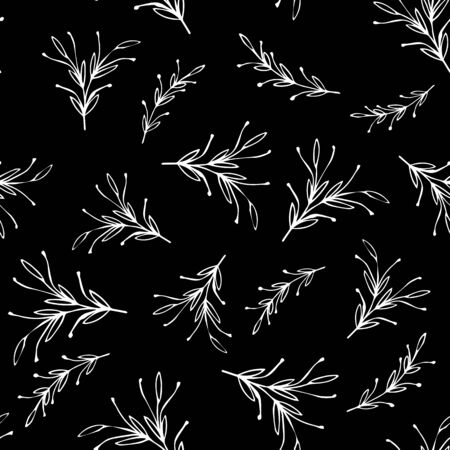 Black and white minimal simple seamless pattern. Retro vintage monochrome floral ornament.のイラスト素材