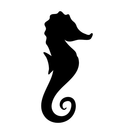 Silhouettes of seahorse, sea animals isolated black and white vector illustration minimal styleのイラスト素材