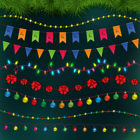 Set for Celebratory Design. Christmas Decorations set, Vector illustrationのイラスト素材
