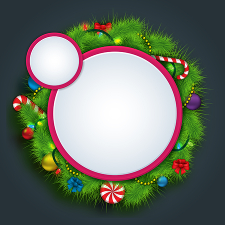 Merry Christmas and New Year Speech Bubble with space for text. Vector illustrationのイラスト素材