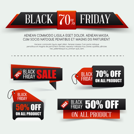 Set of Black friday sale. Vector illustration. Black paper banner. Grouped for easy editing.のイラスト素材