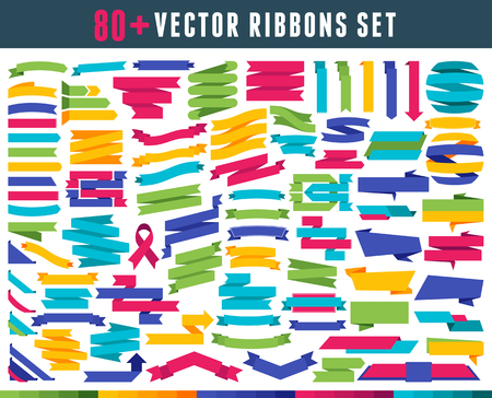 Banners and ribbons vector design collection. Set of banners and ribbons. Vector illustration. Flat design of Web Stickersのイラスト素材