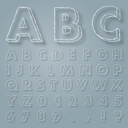 Handwritten alphabet with shadow. ABC. Sketch alphabet. Vectorのイラスト素材