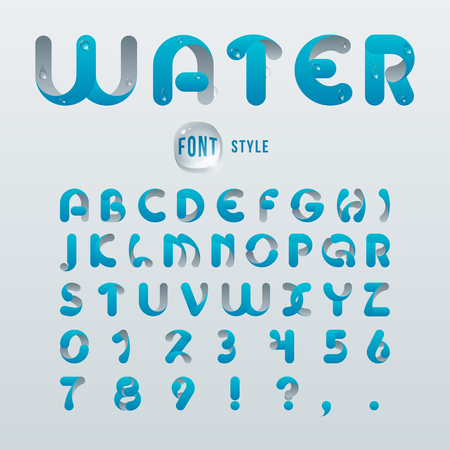 Vector latin alphabet, stylization of drop water. Font style.のイラスト素材