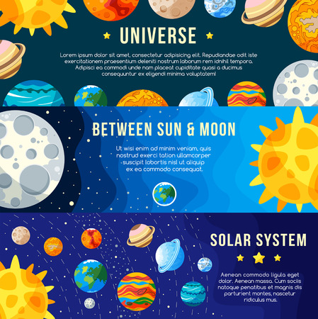 Set of Space banners concepts. Solar system. For website cover. Vectorのイラスト素材