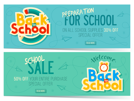 Back to school sale banners. Can use for marketing, promotion, flyer, blog, web, social media. Vector illustrationのイラスト素材