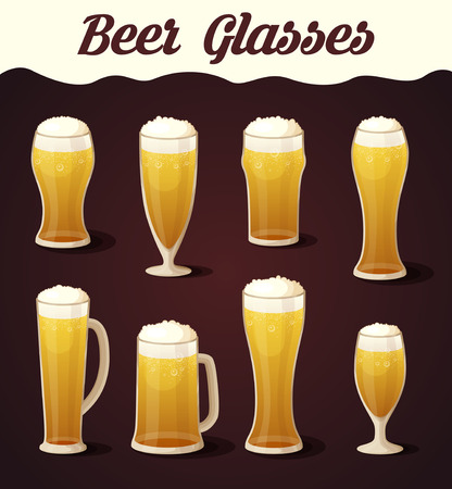 Beer glasses set. Beer glass isolated collection. Realistic Vector Glasses of Beerのイラスト素材