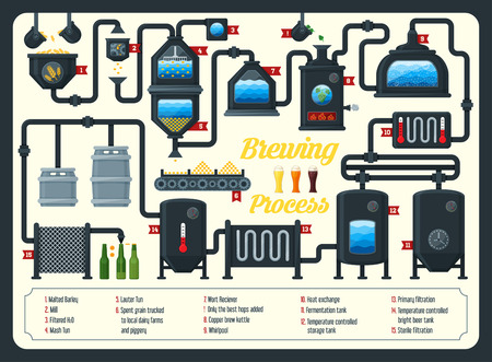 Beer brewing process infographic. Flat style.のイラスト素材