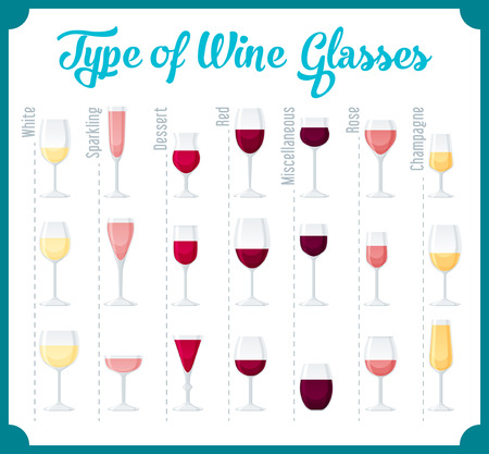 Types of Wine and Glasses Description: Set of types of wine and glasses red white sparkling and dessert wine.のイラスト素材