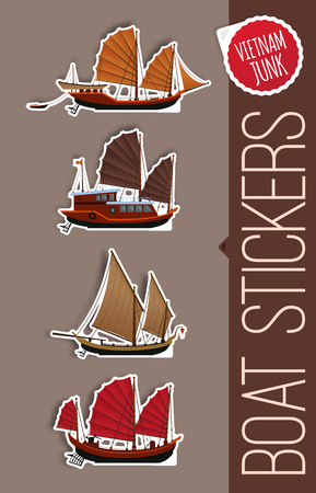 Junk boat stickers, Halong Bay, Vietnam junk. Stickers of junk boat.のイラスト素材