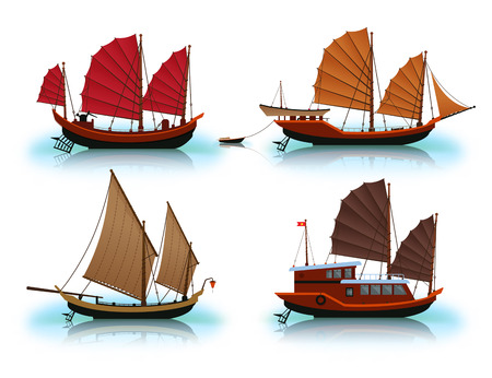 Junk boat, Halong Bay, Vietnam junk.のイラスト素材