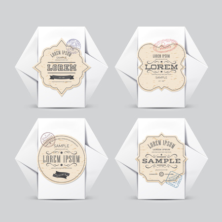 Vintage labels on White Paper Box. For Your Design. Product Packing 100% qualityのイラスト素材