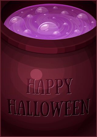 Witches pot potion. Halloween poster. Halloween cardposter. Vector illustration.のイラスト素材