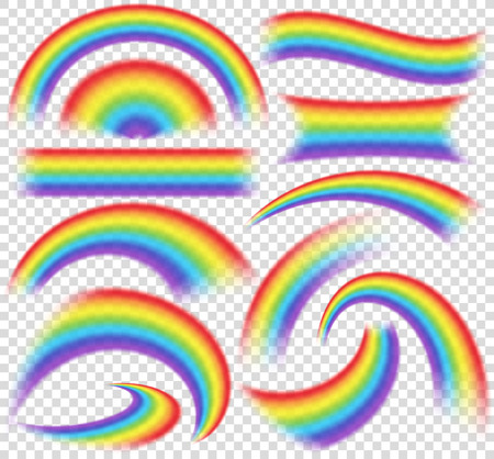 Rainbows in different shape realistic set on transparent background. Isolated illustrationのイラスト素材