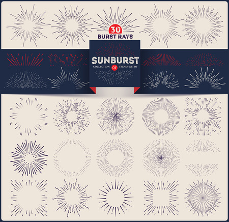 Collection of trendy retro sunburst. Bursting rays design elementsのイラスト素材