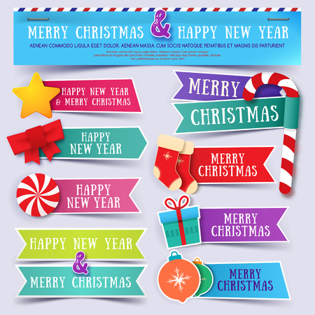 Abstract christmas banners set. Merry christmas banners. Happy new year.のイラスト素材