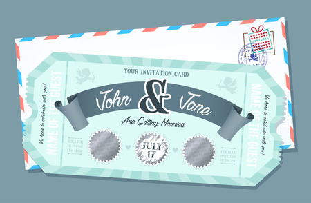 Wedding invitation card with scratch off element. Retro style Ticket.のイラスト素材
