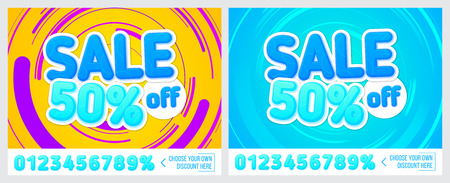 50% off. Sale banner on colorful background. Sale poster. Geometric design. Super Sale and special offer. Vector illustration.のイラスト素材