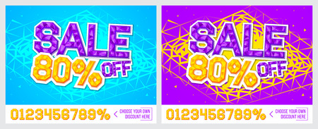 80% off. Sale banner on colorful background. Sale poster. Geometric design. Super Sale and special offer. Vector illustration.のイラスト素材